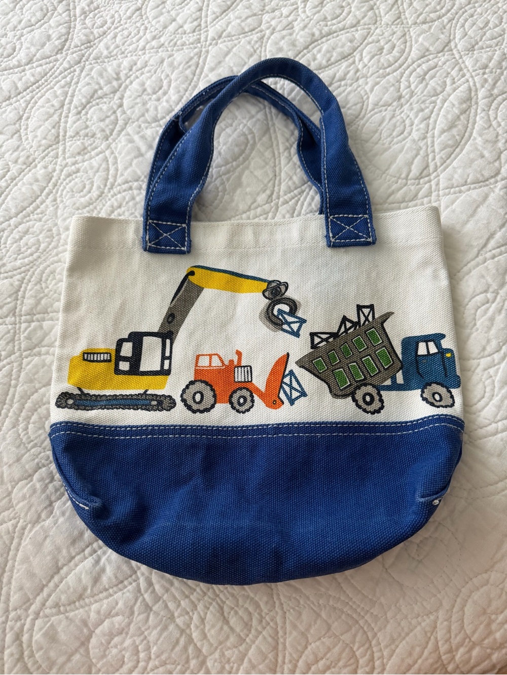 Pottery Barn Kids Construction Canvas Embroidered Tote 13.5x15.5x5